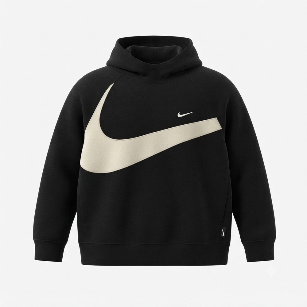 Nike Sportswear Big Swoosh Half-Zip Hoodie Black Sail Mens L NWT (Minor Spot)